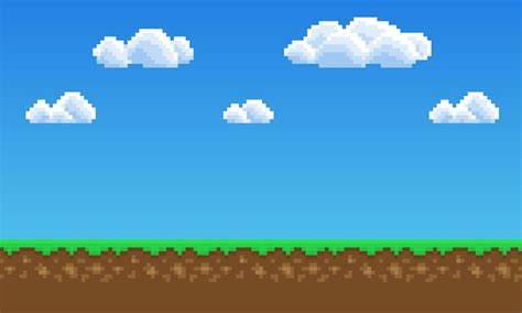 Premium Vector | Pixel art game background, grass, sky and clouds