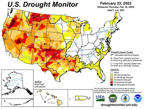 US Drought Monitor map categorized into abnormally dry (D0), moderate ...