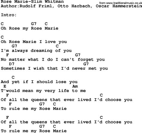 Country Music:Rose Marie-Slim Whitman Lyrics and Chords