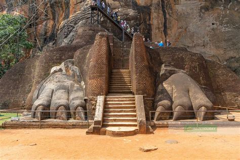 two elephants that are standing in front of some stairs with people ...