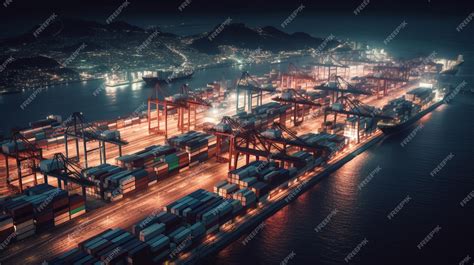 Premium AI Image | A container ship is at the port of hong kong at night.