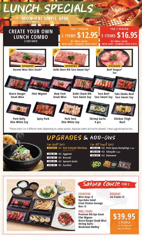 Menu for Gyu-Kaku Japanese BBQ in Richmond, British Columbia