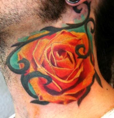 Orange Rose on Neck Tattoo Idea