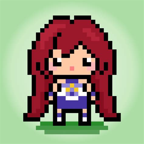 8 bit of pixel women's character. Anime cartoon girl in vector ...