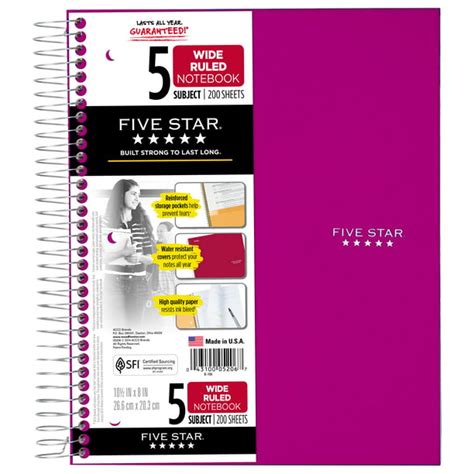 Five Star Wirebound Notebook 5 Subject, Berry - Walmart.com - Walmart.com