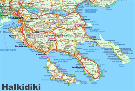 Large detailed map of Halkidiki - Ontheworldmap.com