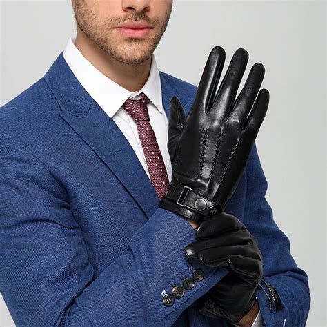 Italian Deluxe Brand Men Leather Gloves Genuine Lambskin Leather Warm ...