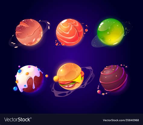 Space with food planets burger and candy texture Vector Image