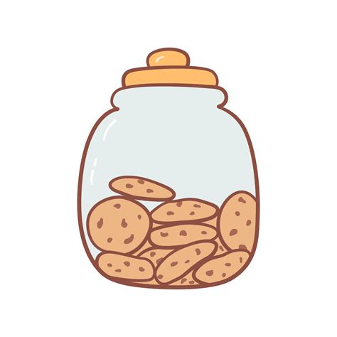 Cookies with chocolate in storage jar. Doodle cartoon style. Vector illustration isolated on ...