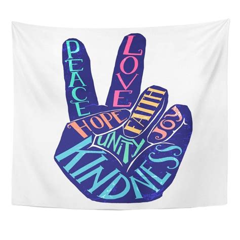 Peace Sign Creative Lettering Perfect Hand Silhouette Words Love Wall Art Hanging Tapestry 51x60 ...