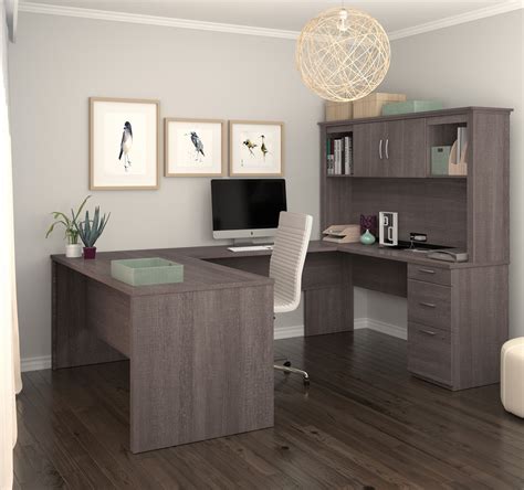 Modern Premium U-shaped Desk with Hutch in Bark Gray – ComputerDesk.com