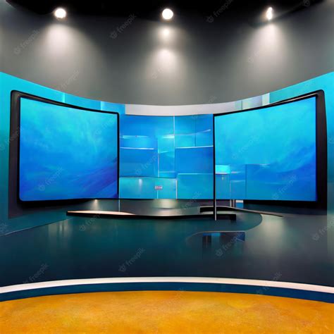 Premium Photo | News studio backdrop for tv shows tv on wall3d virtual news studio background 3d ...