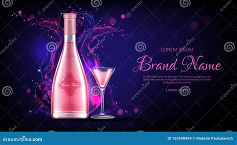 Rose Wine Bottle and Glass Mockup Promo Banner Stock Vector - Illustration of liquid, packaging ...