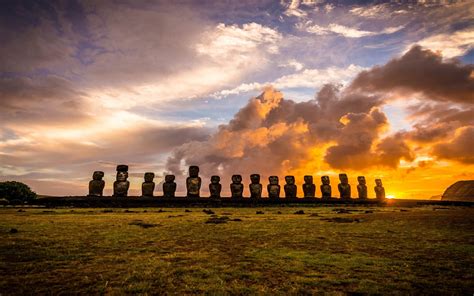 landscape, Nature, Sunrise, Rapa Nui, Island, Clouds, Chile, Moai ...