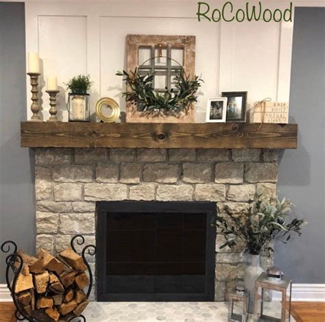 Rustic Wood Fireplace Mantel Shelf Distressed Farmhouse Handmade Floating Fireplace Beam Custom ...