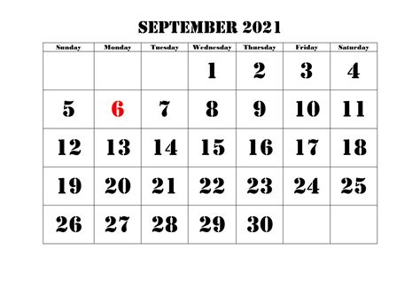 Free September Calendar 2021 Printable - Printable Word Searches