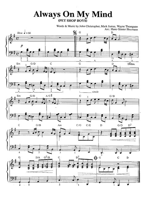 ALWAYS ON MY MIND Easy Piano Sheet music | Easy Sheet Music