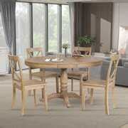Hassch 5-Piece Farmhouse Wooden Round Extendable Dining Table Set with 4 Dining Chairs, Family ...
