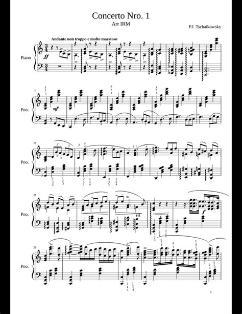 Tchaikovsky piano Concerto Nro. 1, easy version sheet music for Piano ...