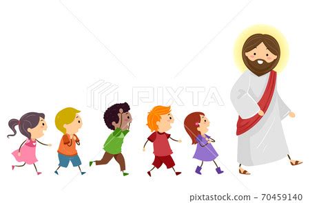 Stickman Kids Follow Jesus Walk Right Illustration - Stock Illustration [70459140] - PIXTA