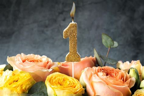 Premium Photo | Gold glitter number 1 celebration candle