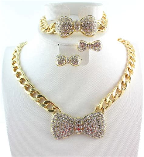 Aliexpress.com : Buy Free Shipping New Gold Tone Chunky Chain Full Rhinestone Bow Necklace With ...