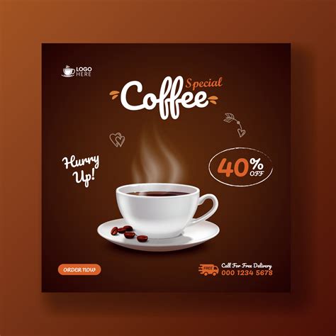 Special coffee drink menu sale promotional social media post banner ...