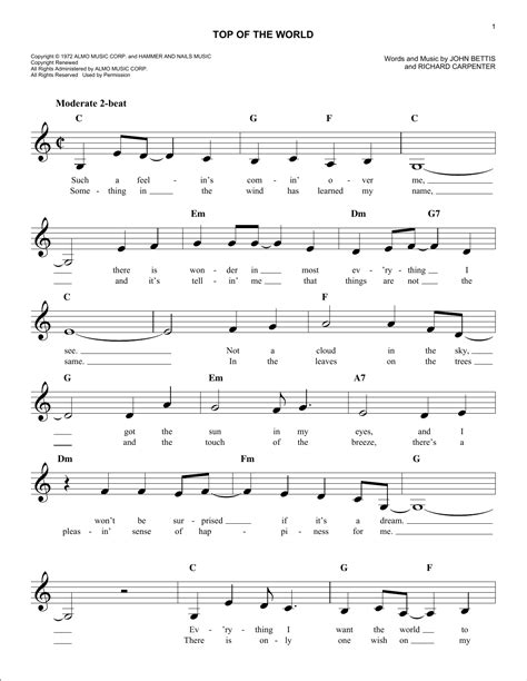 The Carpenters - Top Of The World sheet music