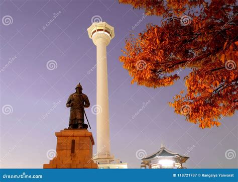 Busan Tower at Night in Korea. Stock Image - Image of downtown, city ...