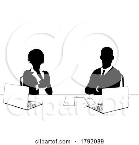 News Anchors Business People at Desk Silhouette by AtStockIllustration #1793089