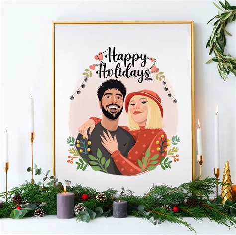 Custom Holiday Portrait Couple Portrait from photo Christmas | Etsy