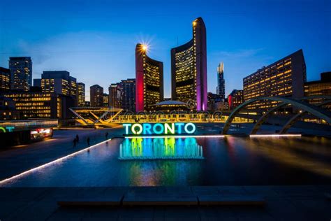 View of Nathan Phillips Square and Toronto Sign in Downtown at N ...