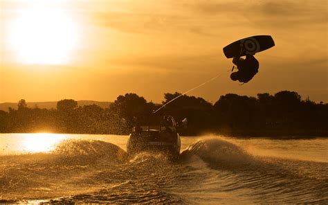 Wakeboarding At Sunset Full HD Wallpaper and Background Image ...