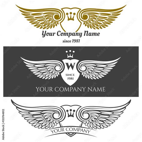 Black angel wings logo set. Vector winged labels with crowns and ...