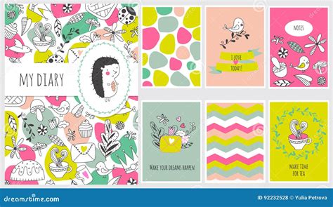 Cute Diary Cover and Page Template Stock Vector - Illustration of ...