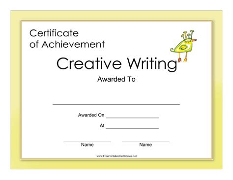 Creative Writing Achievement Certificate Template - Yellow Frame Download Printable PDF ...