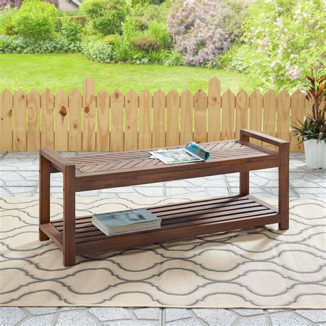 Manor Park Chevron Outdoor Storage Acacia Wood Bench - Dark Brown - Walmart.com