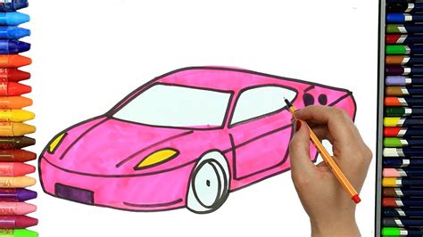 How to draw pink car | Colors | Drawing and Painting | How to color | Coloring for children ...