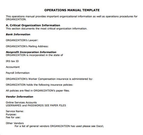 Operation Maintenance Manual Template | PDF Template