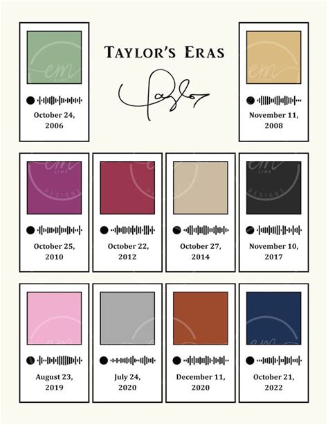 the color chart for taylor's eras