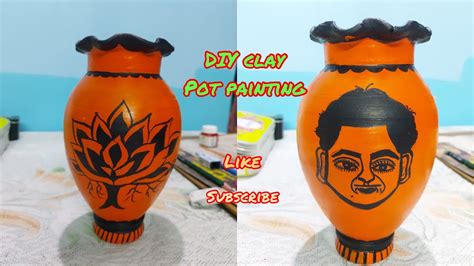DIY clay pot painting | Man’s portrait on pot | flower vase painting | Pottery Art - YouTube