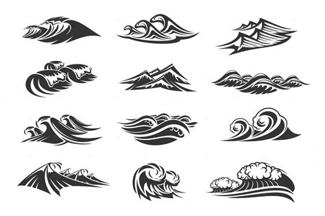 Vector line icons set of ocean waves | Illustrations ~ Creative Market