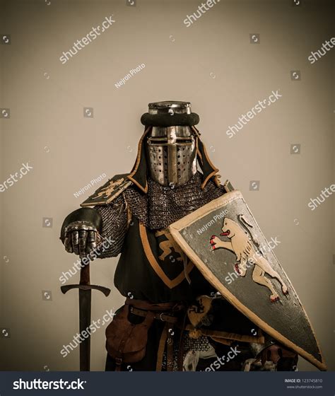 Kneeled Medieval Knight Sword Shield Stock Photo (Edit Now) 123745810