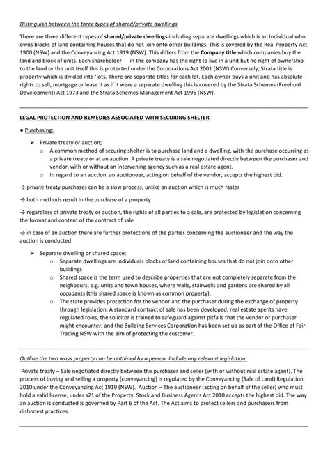 Shelter summary notes | Legal Studies - Year 12 HSC | Thinkswap