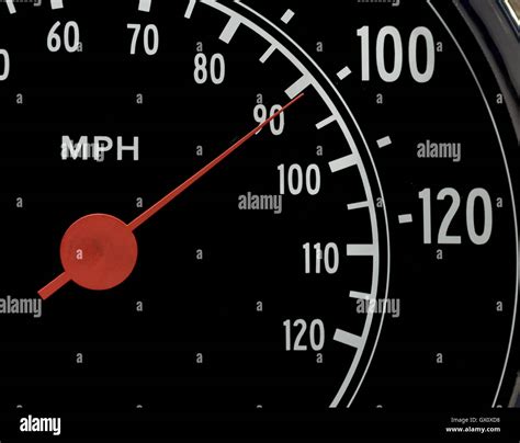 Macro Close-Up of Speedometer with Red Gauge at 100 MPH Stock Photo - Alamy