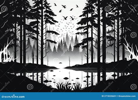 Black and White Forest Scene As Illustration, Nature, Forests Stock ...