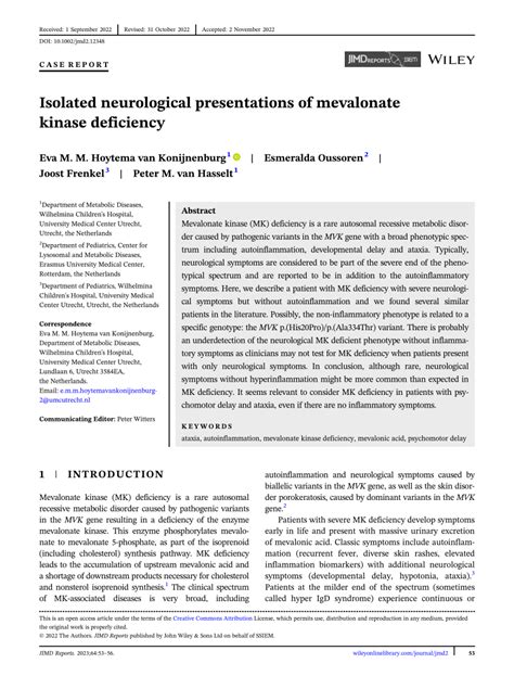 (PDF) Isolated neurological presentations of mevalonate kinase deficiency