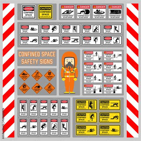 Set of safety signs and symbols of confined space, Signs and symbols ...