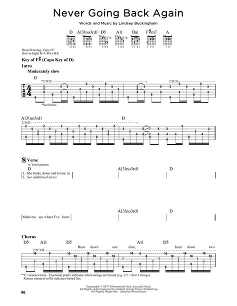 Never Going Back Again by Fleetwood Mac - Guitar Lead Sheet - Guitar ...