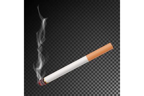 Realistic Cigarette With Smoke Vector. Isolated Illustration. Burning Classic Smoking Cigarette ...